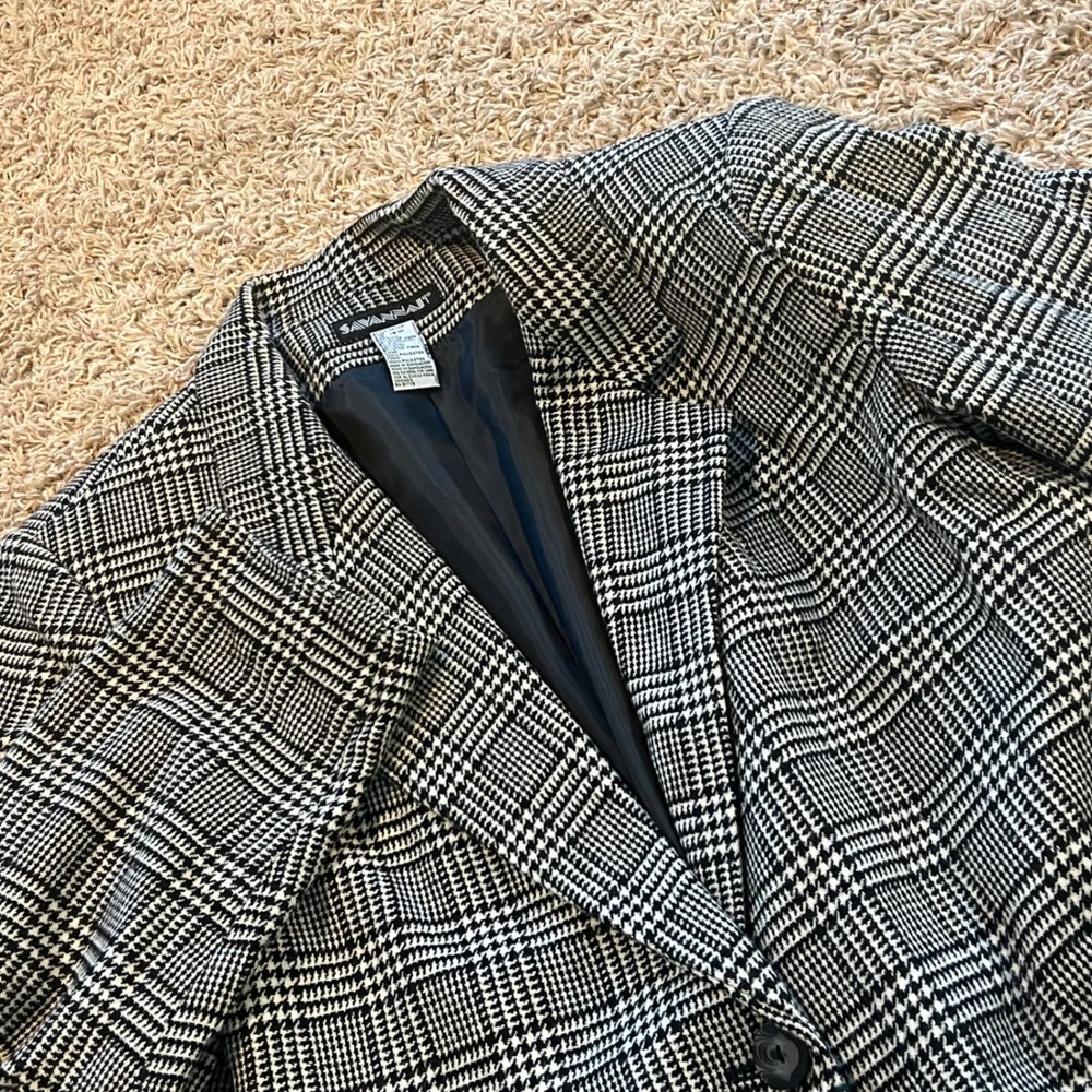 Savannah Wool Blend Glen Plaid Blazer Black‎ White Check Jacket Plus Size 16W